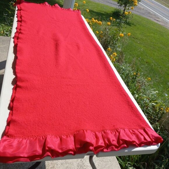 Vintage Pearce Red Double Silky Binding Edge Wool Blanket Cottagecore Country - Picture 10 of 13